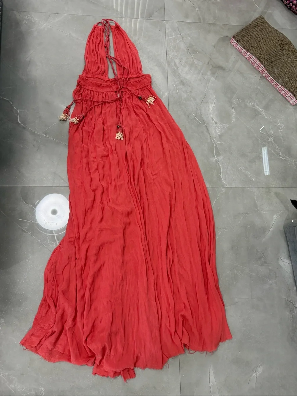 Free People look into the sun  Orange  Backless Halter Maxi Dress size small - Picture 7 of 9